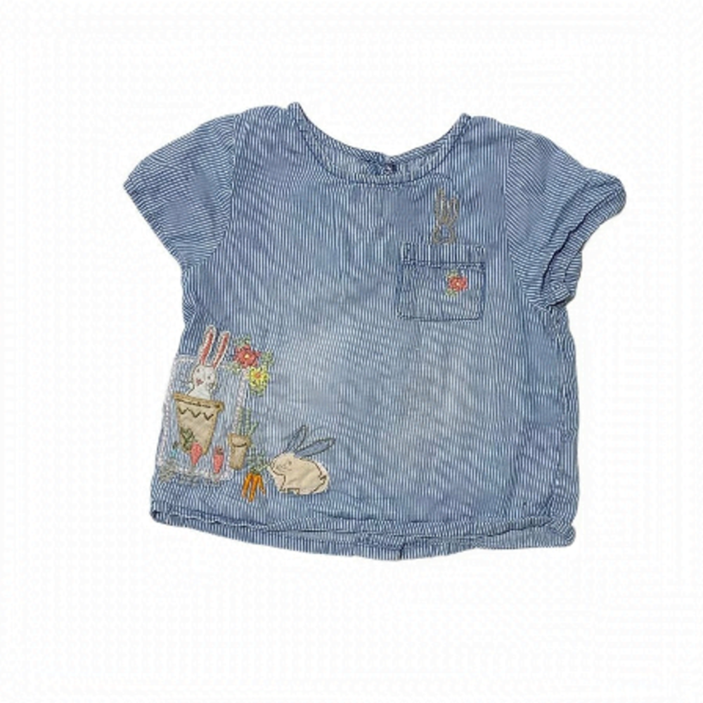 Next Co. Railroad Stripe Bunny Shorts Sleeve Denim Top